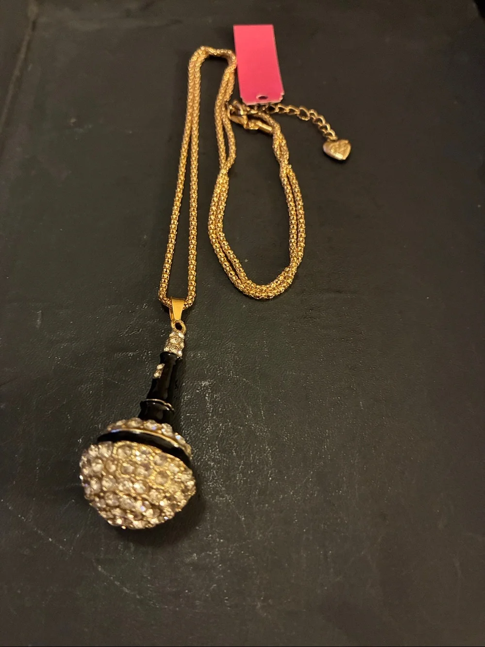 Microphone Crystal Pave Pendant Necklace in Gold and Black